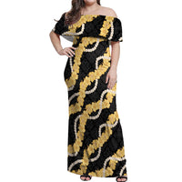 Aloha Melemele Hibiscus Pikake Lei Off Shoulder Maxi Dress Hawaiian Quilt Pattern