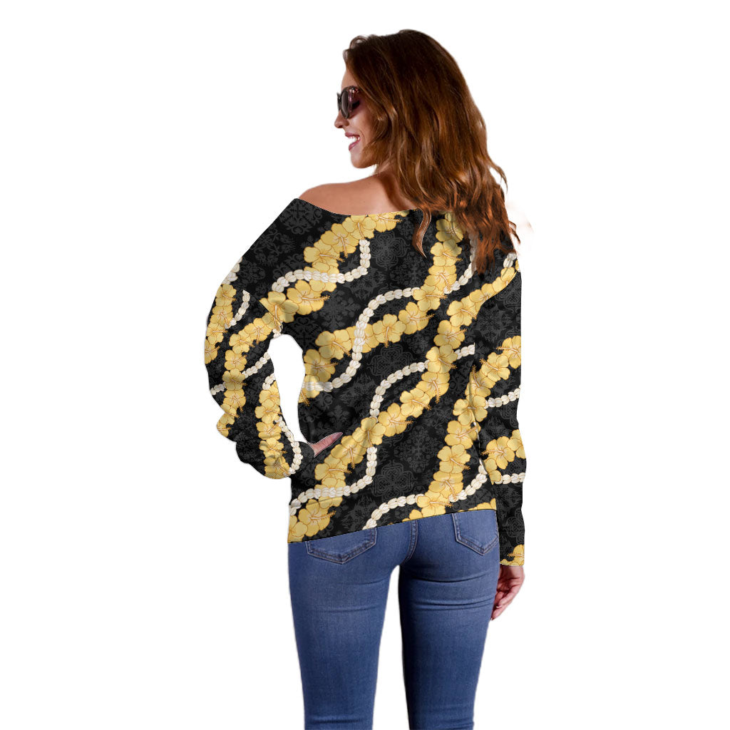 Aloha Melemele Hibiscus Pikake Lei Off Shoulder Sweater Hawaiian Quilt Pattern