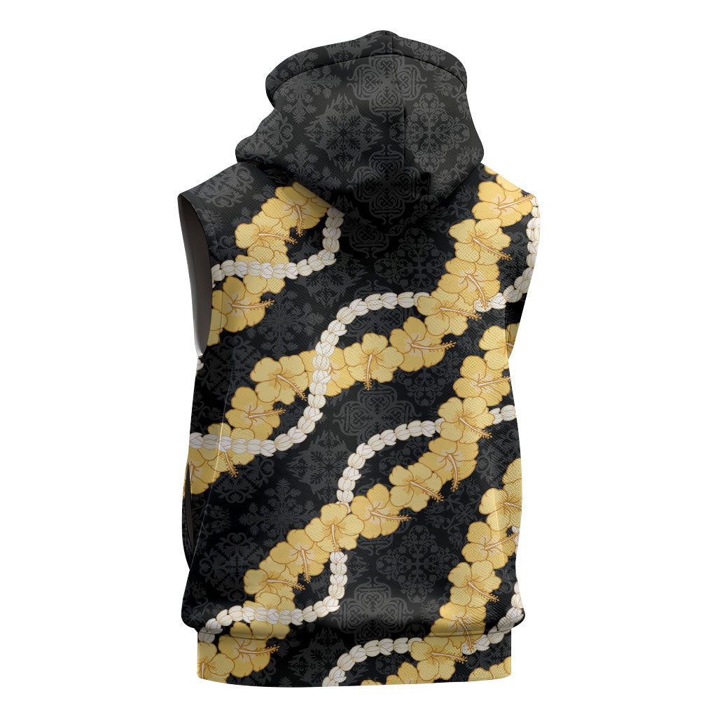 Aloha Melemele Hibiscus Pikake Lei Sleeveless Hoodie Hawaiian Quilt Pattern