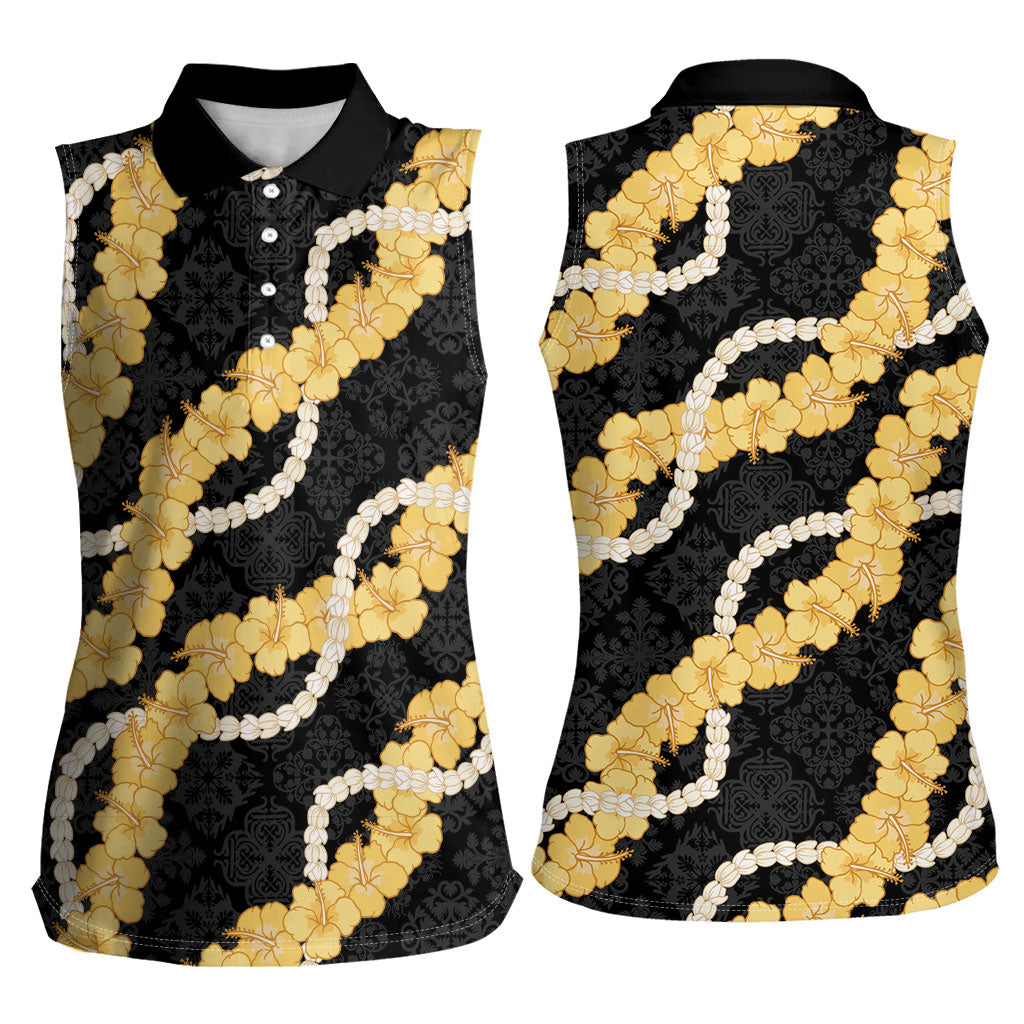 Aloha Melemele Hibiscus Pikake Lei Women Sleeveless Polo Shirt Hawaiian Quilt Pattern