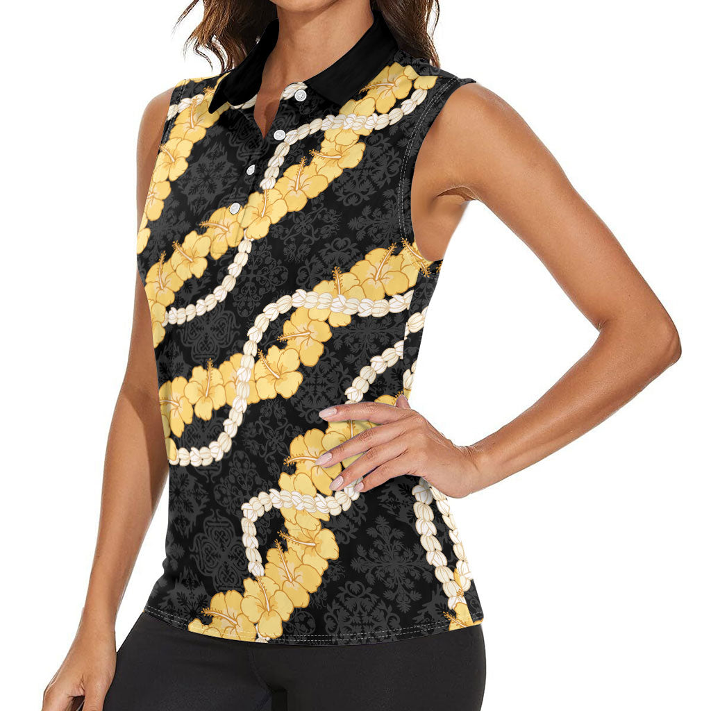 Aloha Melemele Hibiscus Pikake Lei Women Sleeveless Polo Shirt Hawaiian Quilt Pattern