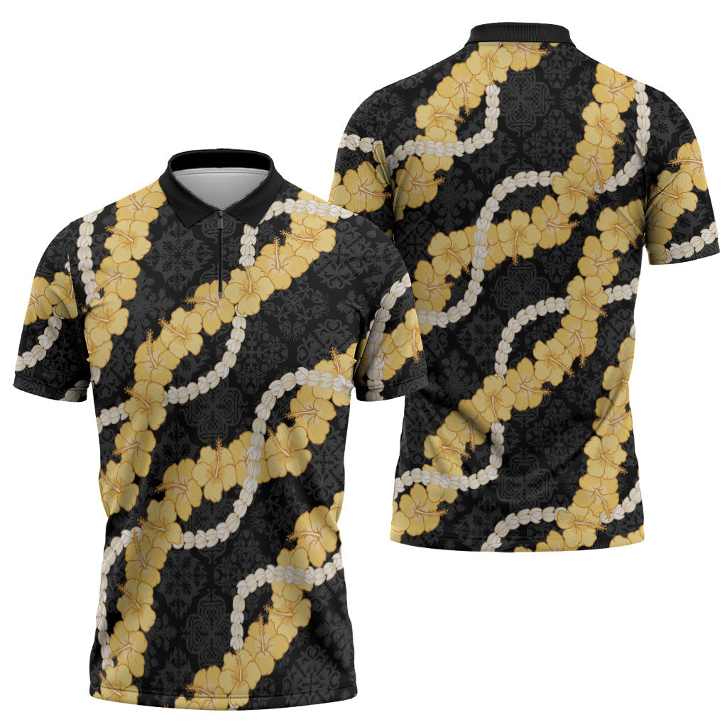 Aloha Melemele Hibiscus Pikake Lei Zipper Polo Shirt Hawaiian Quilt Pattern