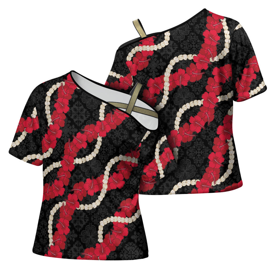 Aloha Ula'ula Hibiscus Pikake Lei Cross Shoulder Shirt Hawaiian Quilt Pattern