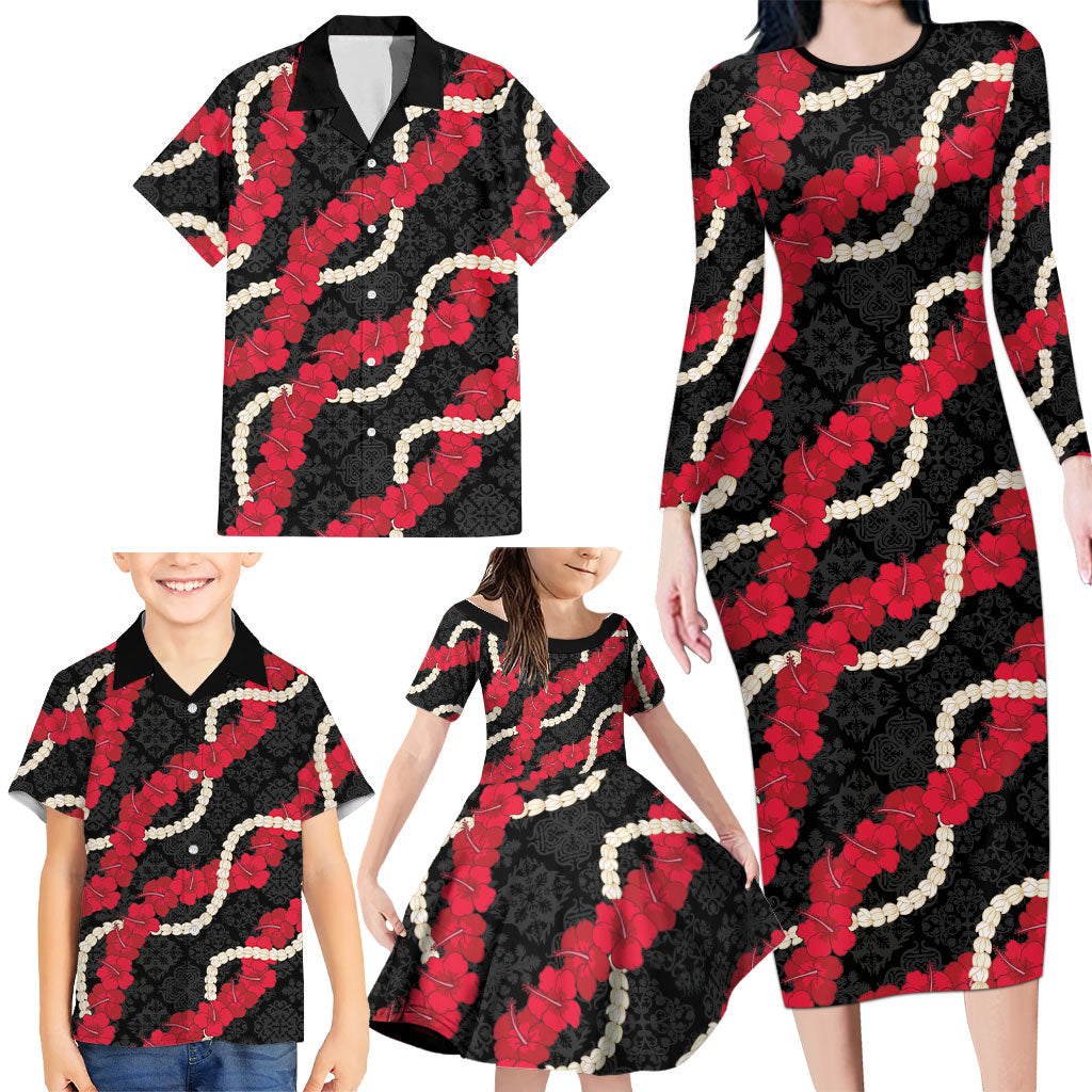 Aloha Ula'ula Hibiscus Pikake Lei Family Matching Long Sleeve Bodycon Dress and Hawaiian Shirt Hawaiian Quilt Pattern