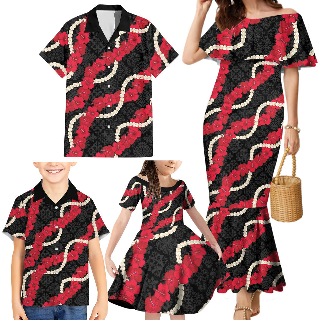 Aloha Ula'ula Hibiscus Pikake Lei Family Matching Mermaid Dress and Hawaiian Shirt Hawaiian Quilt Pattern