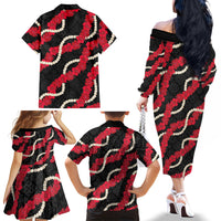 Aloha Ula'ula Hibiscus Pikake Lei Family Matching Off The Shoulder Long Sleeve Dress and Hawaiian Shirt Hawaiian Quilt Pattern
