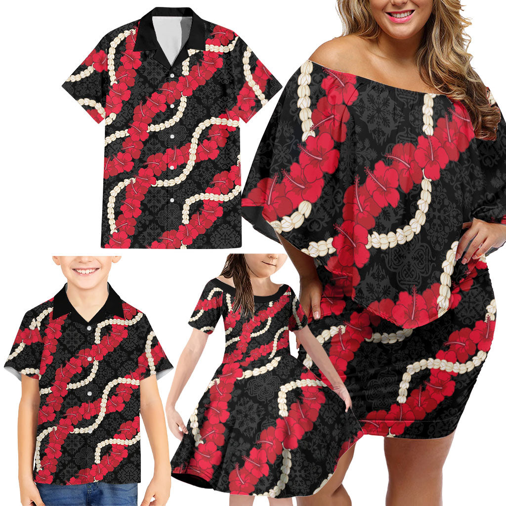 Aloha Ula'ula Hibiscus Pikake Lei Family Matching Off Shoulder Short Dress and Hawaiian Shirt Hawaiian Quilt Pattern
