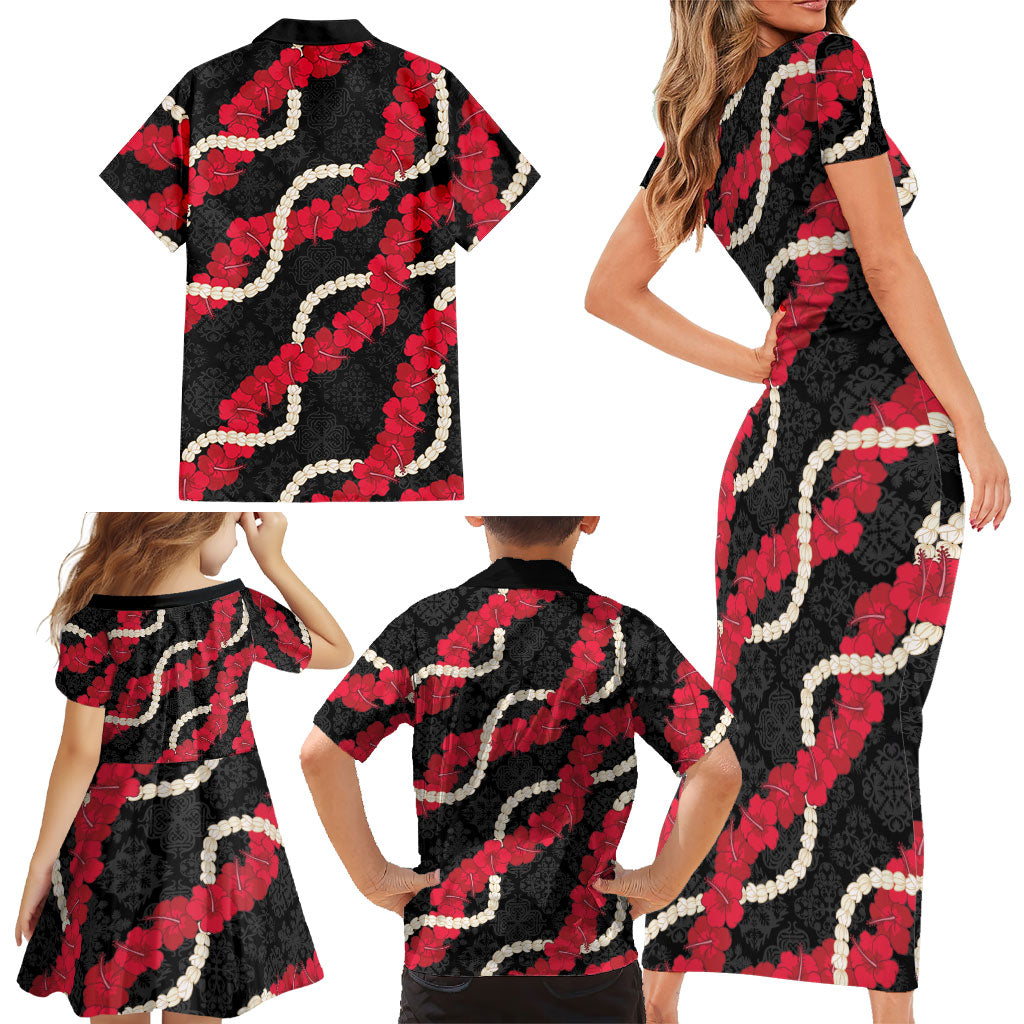 Aloha Ula'ula Hibiscus Pikake Lei Family Matching Short Sleeve Bodycon Dress and Hawaiian Shirt Hawaiian Quilt Pattern