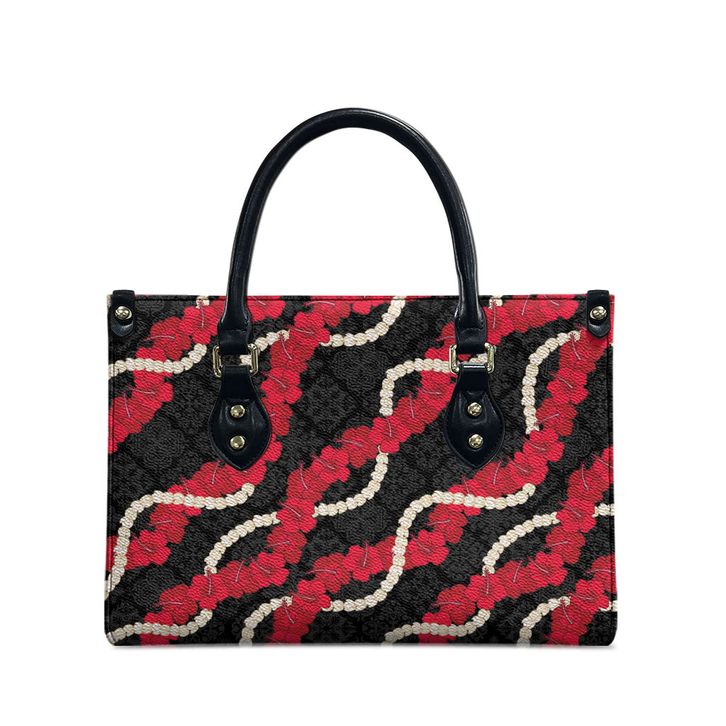 Aloha Ula'ula Hibiscus Pikake Lei Leather Bag Hawaiian Quilt Pattern