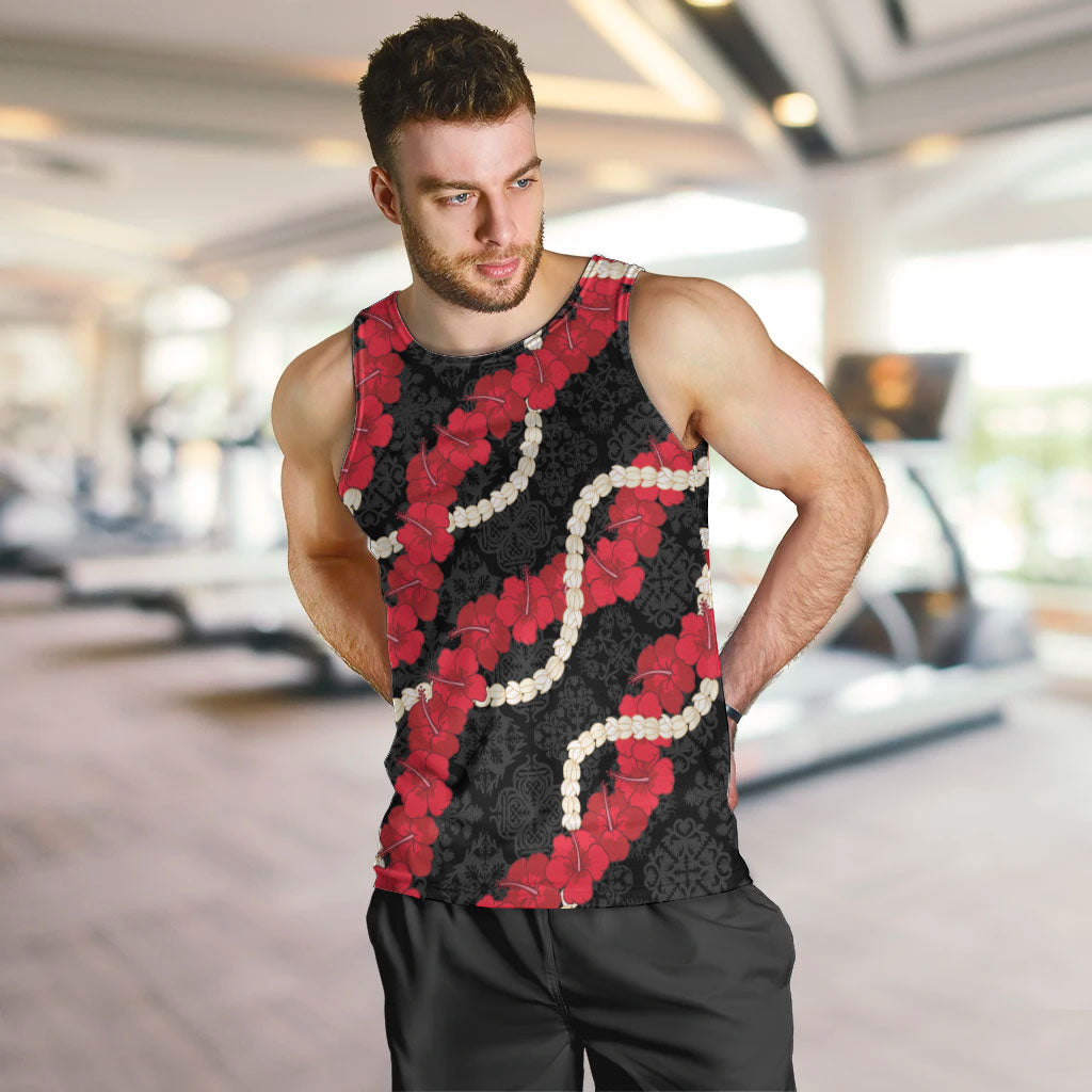 Aloha Ula'ula Hibiscus Pikake Lei Men Tank Top Hawaiian Quilt Pattern