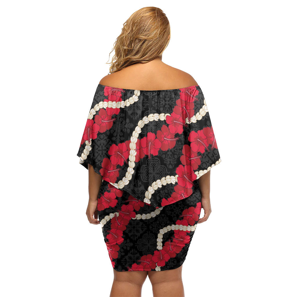 Aloha Ula'ula Hibiscus Pikake Lei Off Shoulder Short Dress Hawaiian Quilt Pattern