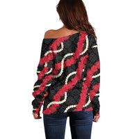 Aloha Ula'ula Hibiscus Pikake Lei Off Shoulder Sweater Hawaiian Quilt Pattern