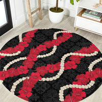 Aloha Ula'ula Hibiscus Pikake Lei Round Carpet Hawaiian Quilt Pattern