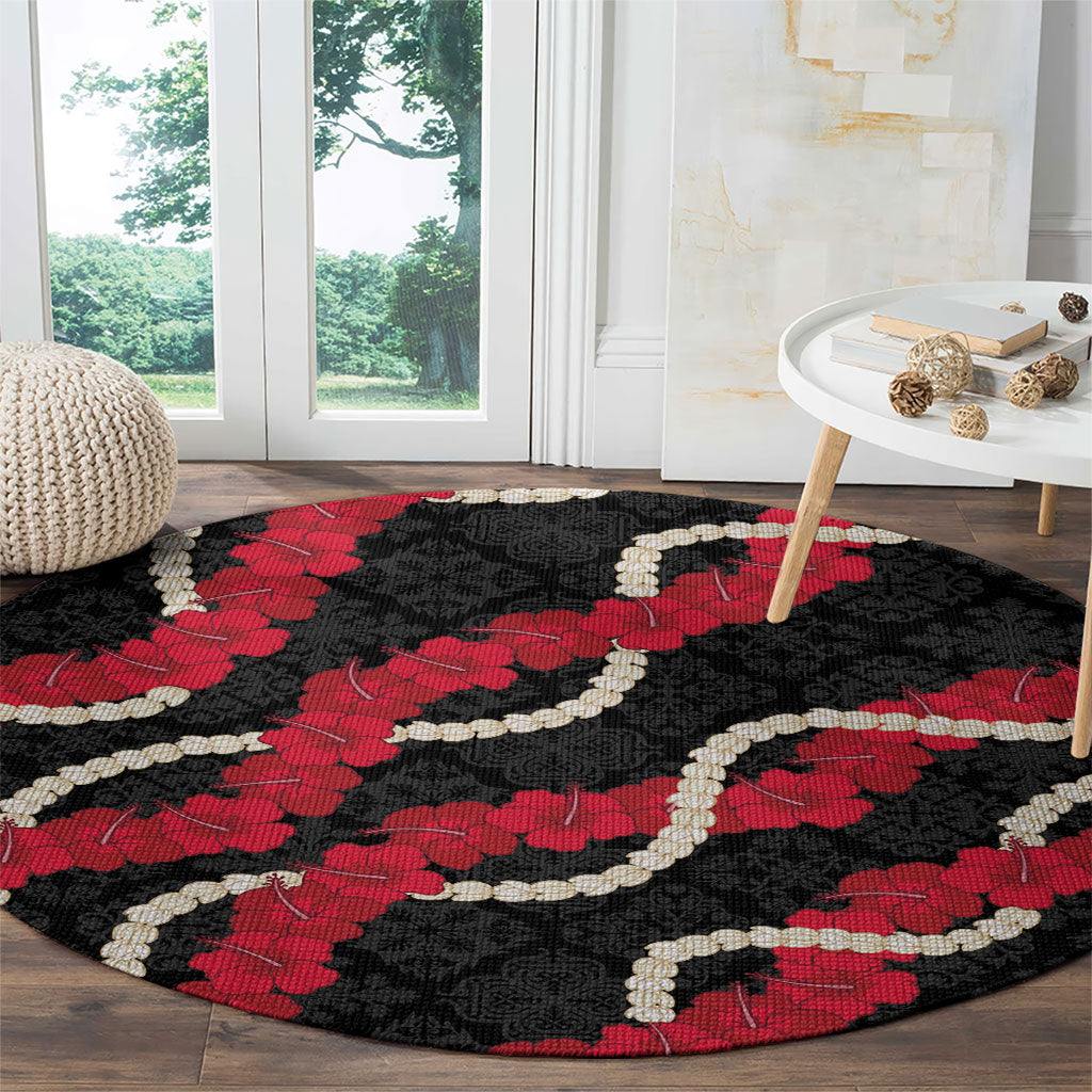 Aloha Ula'ula Hibiscus Pikake Lei Round Carpet Hawaiian Quilt Pattern