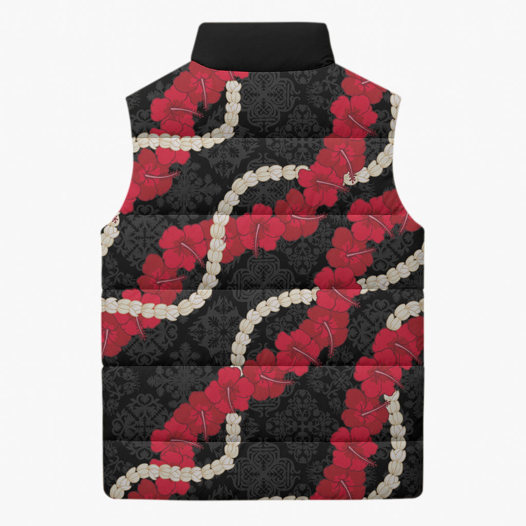 Aloha Ula'ula Hibiscus Pikake Lei Sleeveless Puffer Jacket Hawaiian Quilt Pattern