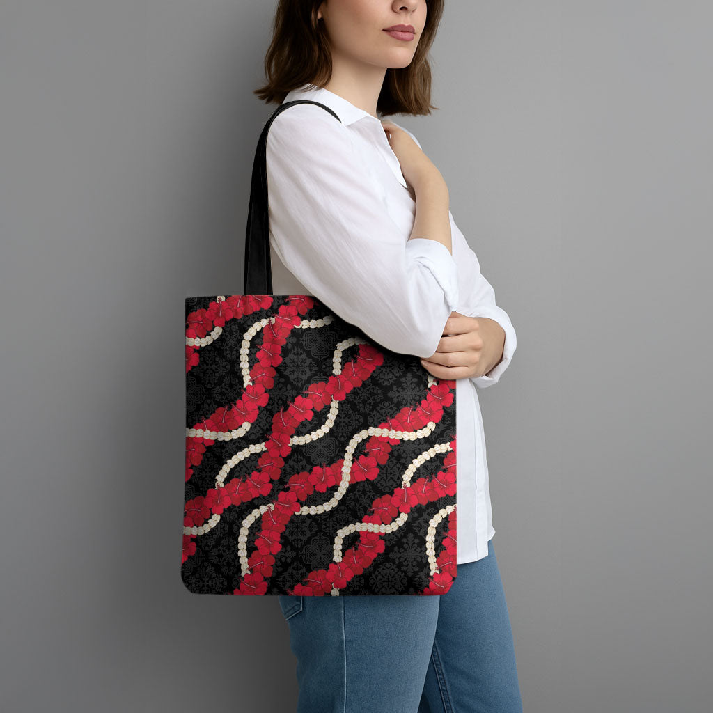 Aloha Ula'ula Hibiscus Pikake Lei Tote Bag Hawaiian Quilt Pattern