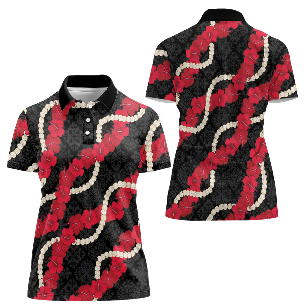 Aloha Ula'ula Hibiscus Pikake Lei Women Polo Shirt Hawaiian Quilt Pattern