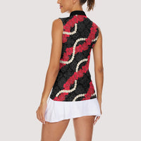 Aloha Ula'ula Hibiscus Pikake Lei Women Sleeveless Polo Shirt Hawaiian Quilt Pattern