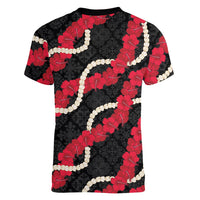 Aloha Ula'ula Hibiscus Pikake Lei Women V-Neck T-Shirt Hawaiian Quilt Pattern