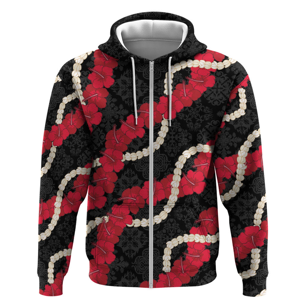 Aloha Ula'ula Hibiscus Pikake Lei Zip Hoodie Hawaiian Quilt Pattern