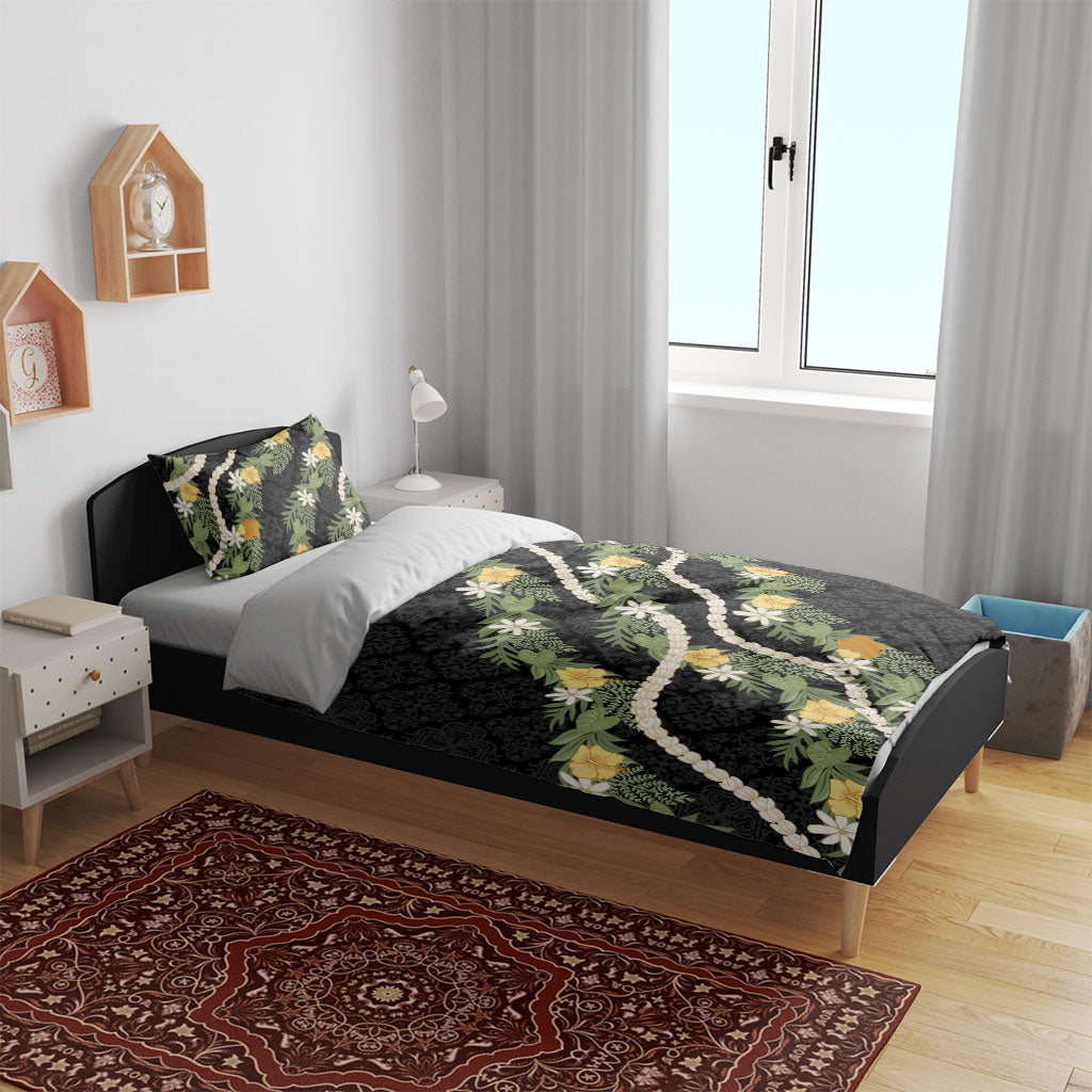 Puakenikeni Anthurium Pikake Lei Bedding Set Hawaiian Quilt Pattern
