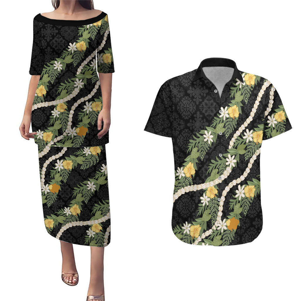 Puakenikeni Anthurium Pikake Lei Couples Matching Puletasi and Hawaiian Shirt Hawaiian Quilt Pattern
