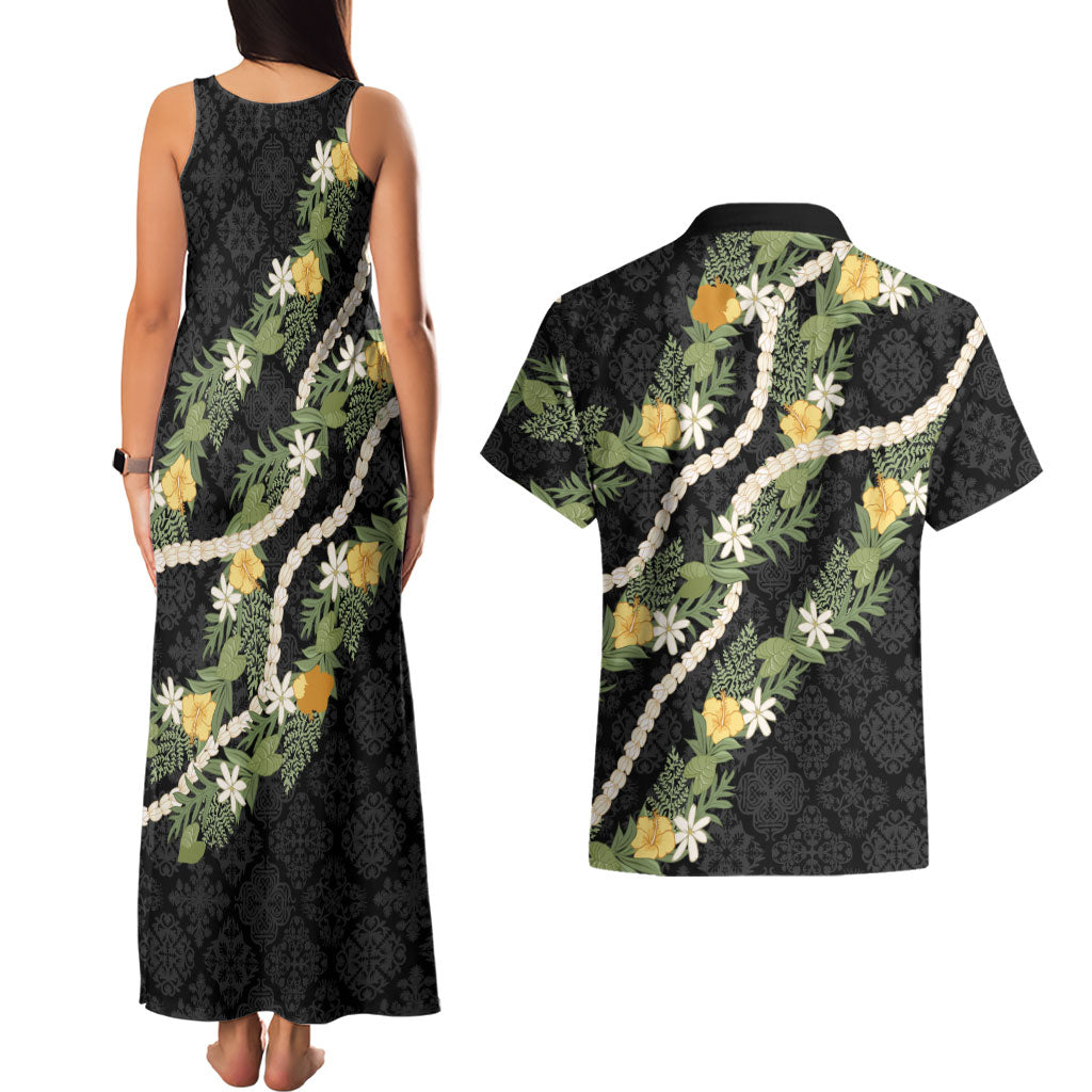 Puakenikeni Anthurium Pikake Lei Couples Matching Tank Maxi Dress and Hawaiian Shirt Hawaiian Quilt Pattern