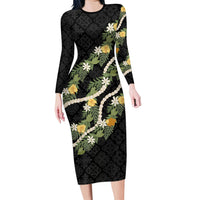 Puakenikeni Anthurium Pikake Lei Family Matching Long Sleeve Bodycon Dress and Hawaiian Shirt Hawaiian Quilt Pattern