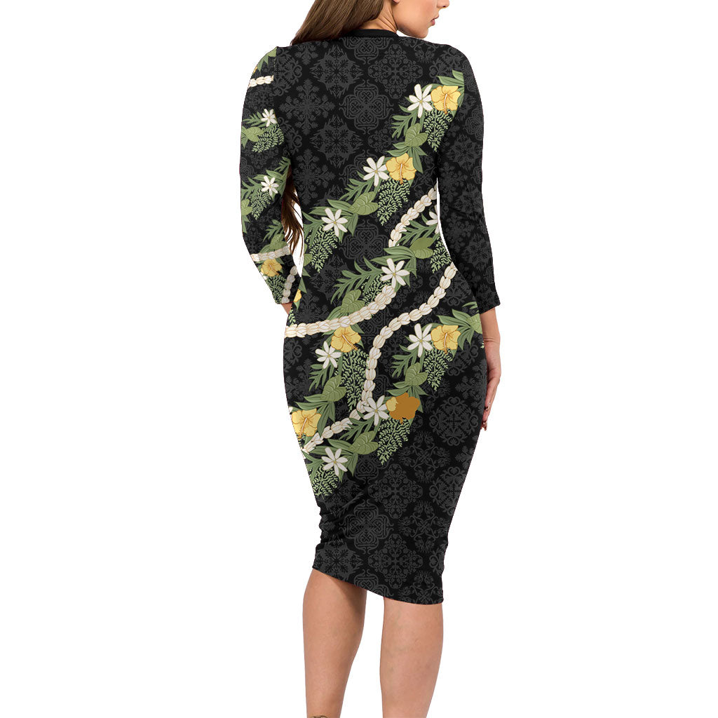 Puakenikeni Anthurium Pikake Lei Family Matching Long Sleeve Bodycon Dress and Hawaiian Shirt Hawaiian Quilt Pattern