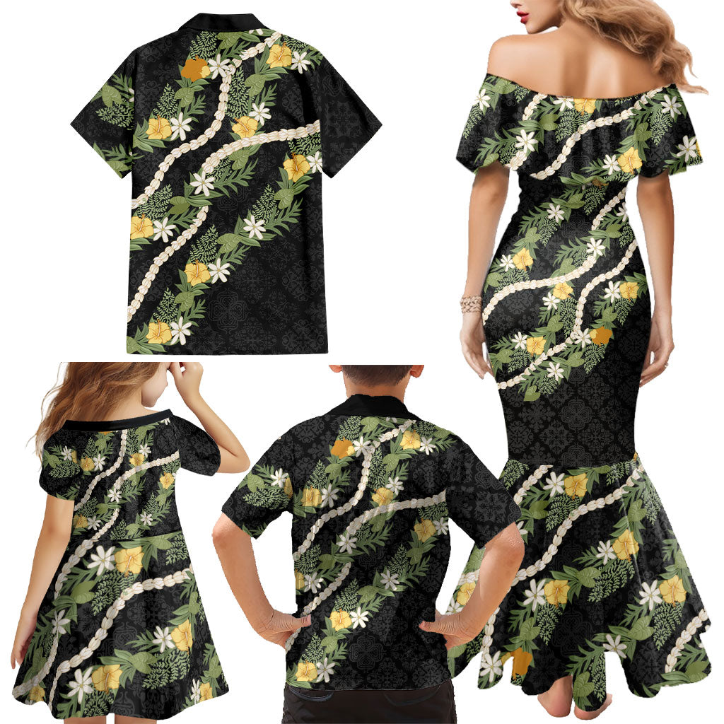 Puakenikeni Anthurium Pikake Lei Family Matching Mermaid Dress and Hawaiian Shirt Hawaiian Quilt Pattern LT9 - Polynesian Pride