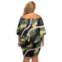 Puakenikeni Anthurium Pikake Lei Family Matching Off Shoulder Short Dress and Hawaiian Shirt Hawaiian Quilt Pattern