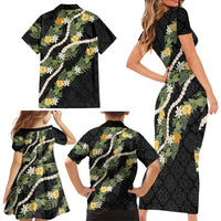 Puakenikeni Anthurium Pikake Lei Family Matching Short Sleeve Bodycon Dress and Hawaiian Shirt Hawaiian Quilt Pattern LT9 - Polynesian Pride
