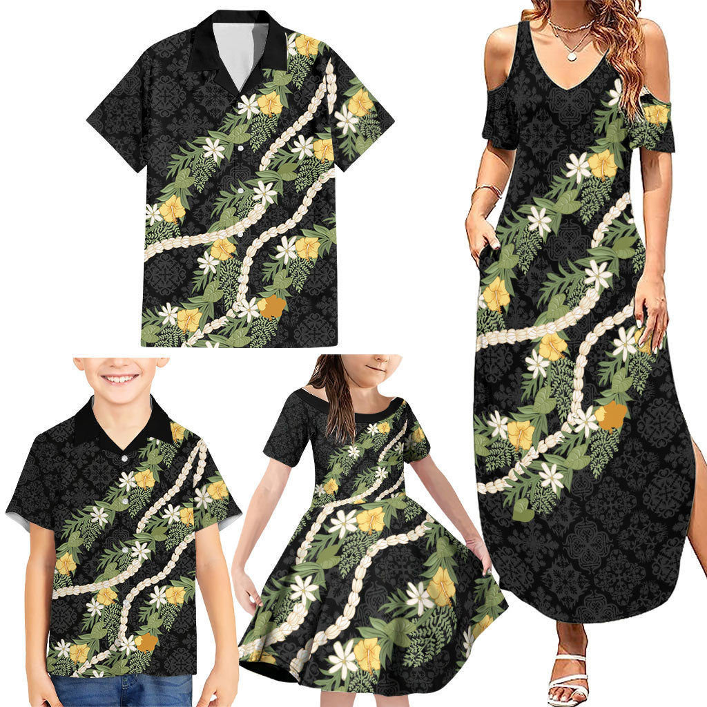 Puakenikeni Anthurium Pikake Lei Family Matching Summer Maxi Dress and Hawaiian Shirt Hawaiian Quilt Pattern