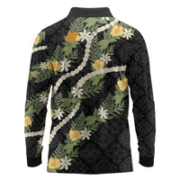Puakenikeni Anthurium Pikake Lei Long Sleeve Polo Shirt Hawaiian Quilt Pattern