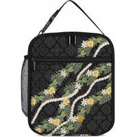 Puakenikeni Anthurium Pikake Lei Lunch Bag Hawaiian Quilt Pattern LT9 10.2 × 8.3 × 4.3 inch Black - Polynesian Pride