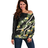 Puakenikeni Anthurium Pikake Lei Off Shoulder Sweater Hawaiian Quilt Pattern