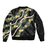 Puakenikeni Anthurium Pikake Lei Sleeve Zip Bomber Jacket Hawaiian Quilt Pattern