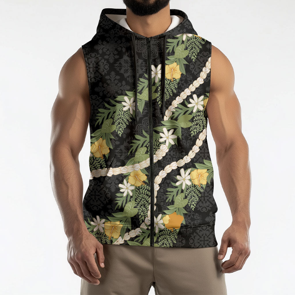 Puakenikeni Anthurium Pikake Lei Sleeveless Zip Hoodie Hawaiian Quilt Pattern