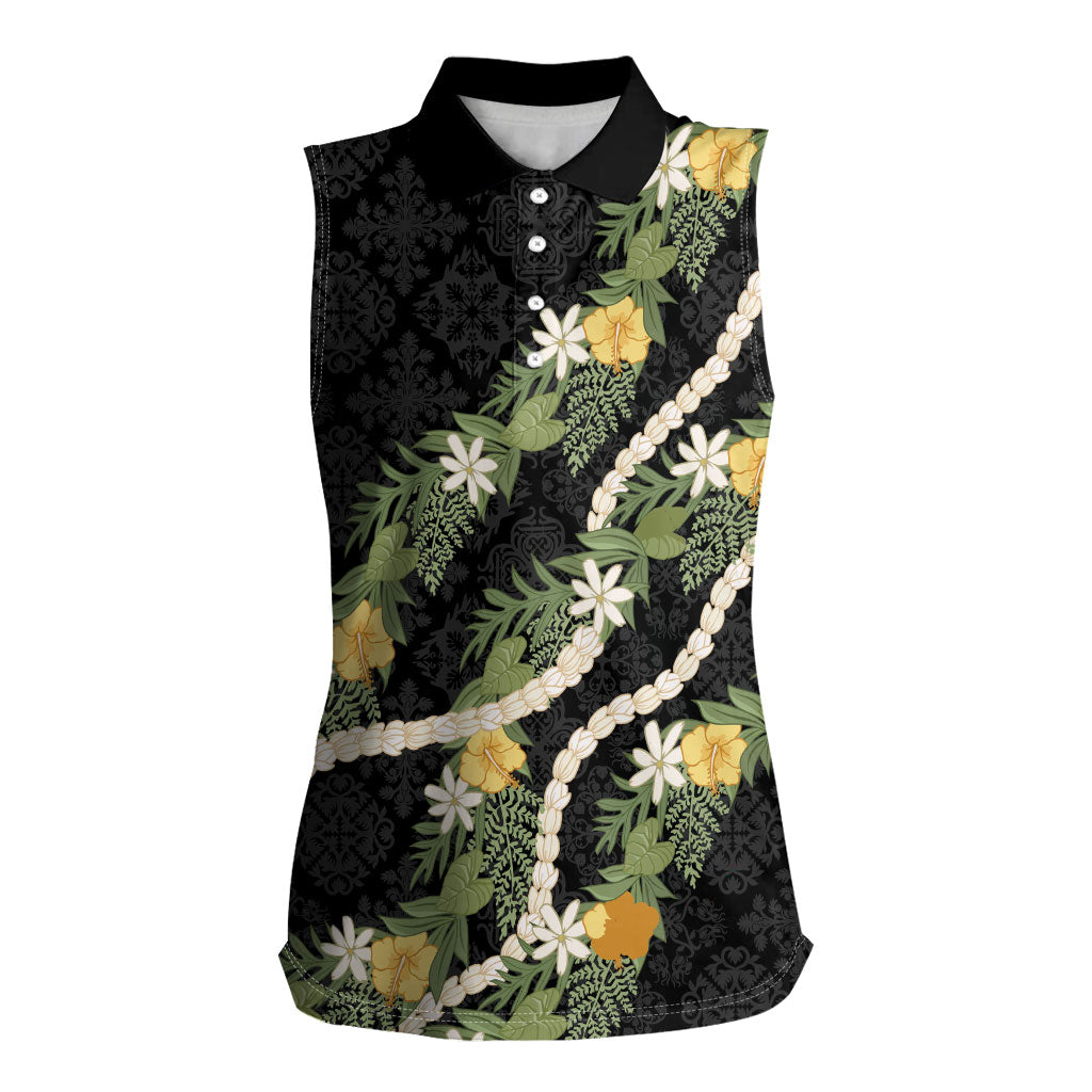 Puakenikeni Anthurium Pikake Lei Women Sleeveless Polo Shirt Hawaiian Quilt Pattern
