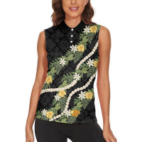 Puakenikeni Anthurium Pikake Lei Women Sleeveless Polo Shirt Hawaiian Quilt Pattern