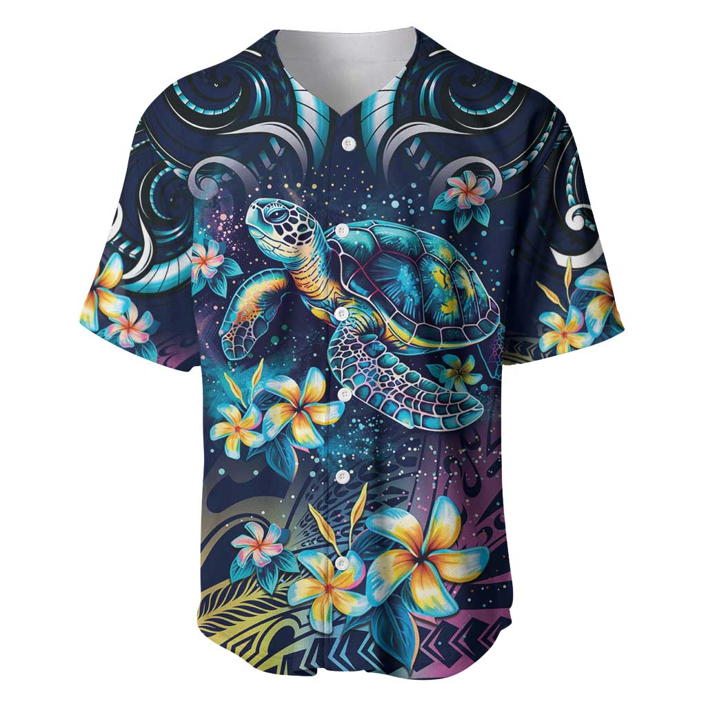 Plumeria Turtles Traditional Tribal Baseball Jersey LT9 Black - Polynesian Pride