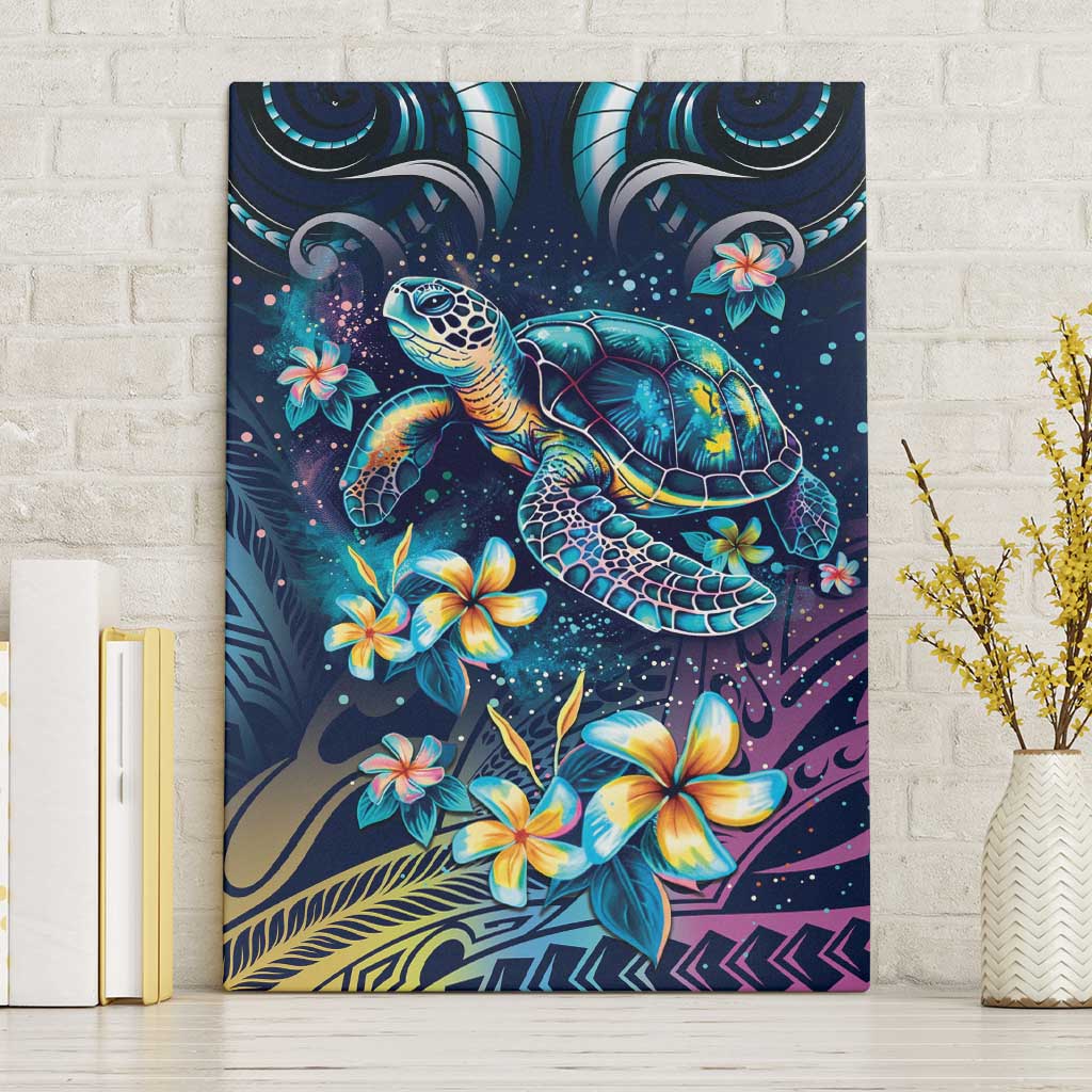 Plumeria Turtles Traditional Tribal Canvas Wall Art