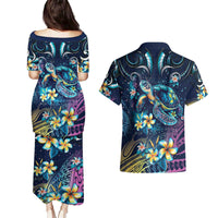 Plumeria Turtles Traditional Tribal Couples Matching Puletasi and Hawaiian Shirt LT9 - Polynesian Pride