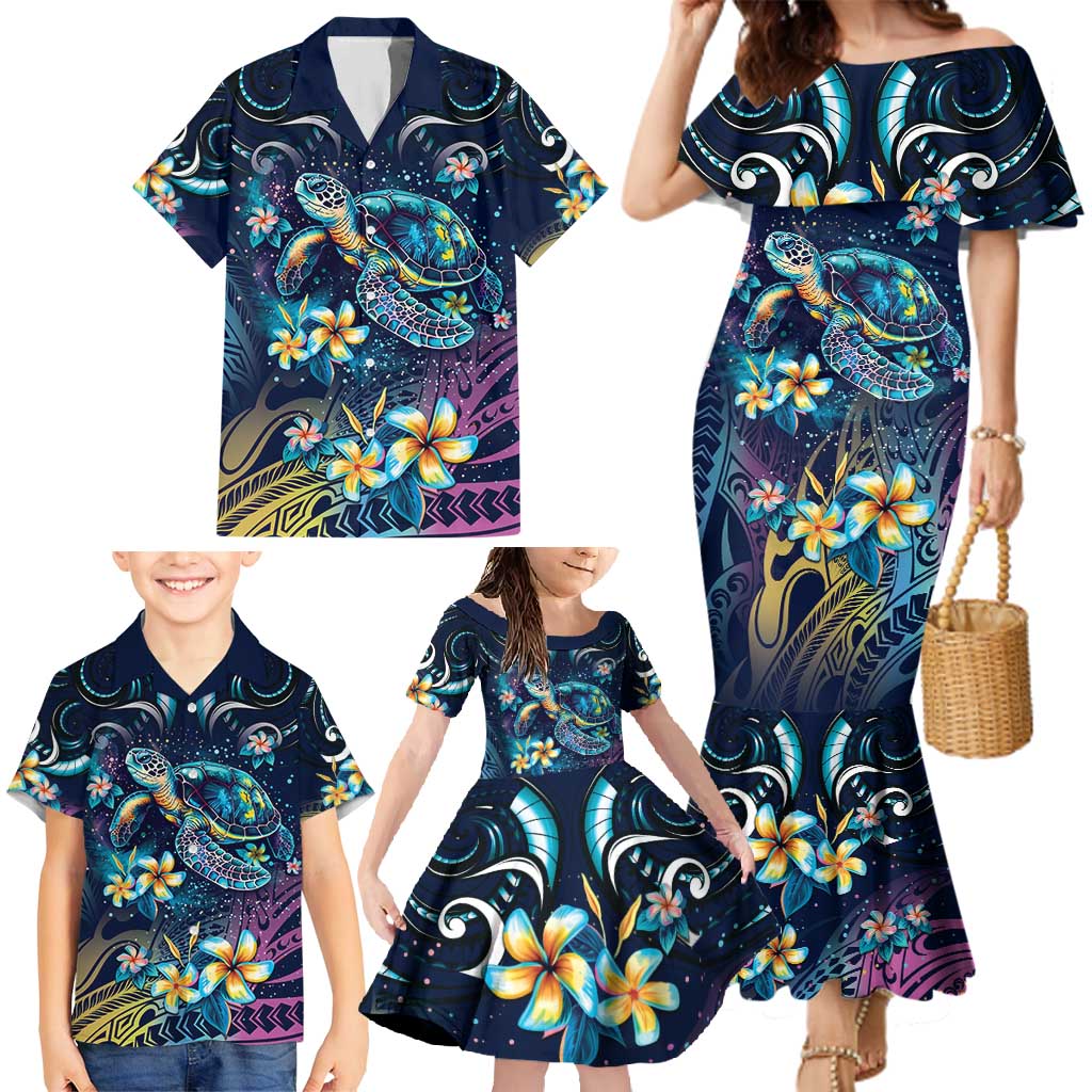 Plumeria Turtles Traditional Tribal Family Matching Mermaid Dress and Hawaiian Shirt LT9 - Polynesian Pride