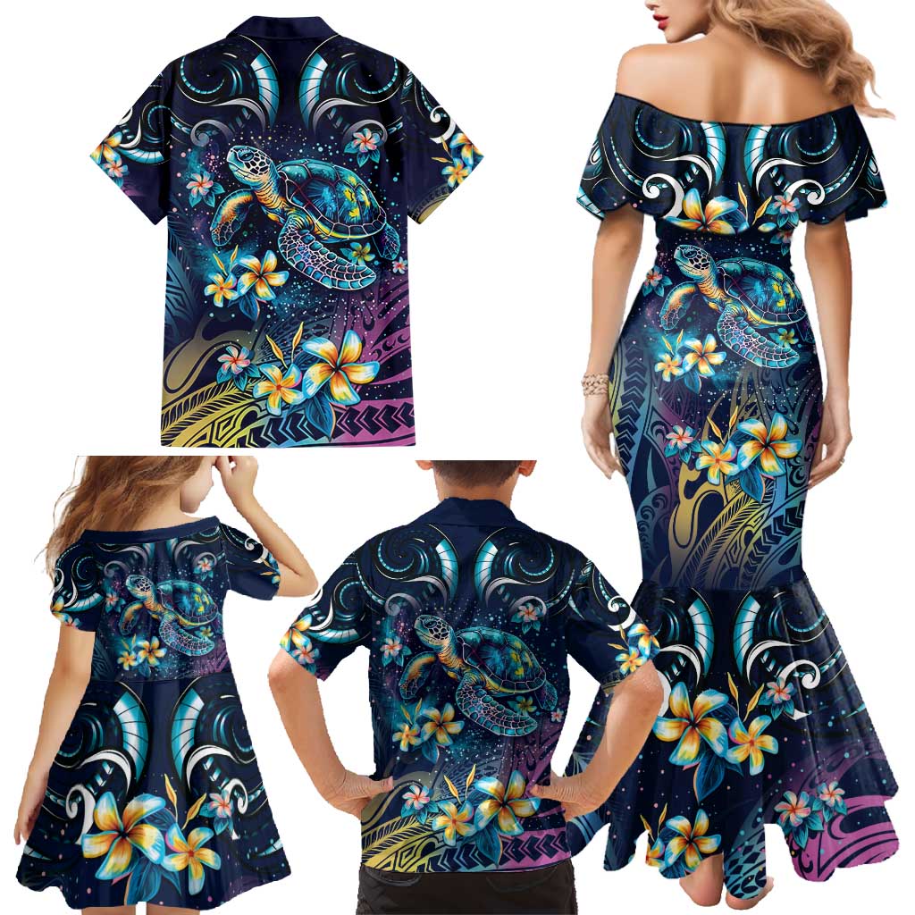Plumeria Turtles Traditional Tribal Family Matching Mermaid Dress and Hawaiian Shirt LT9 - Polynesian Pride