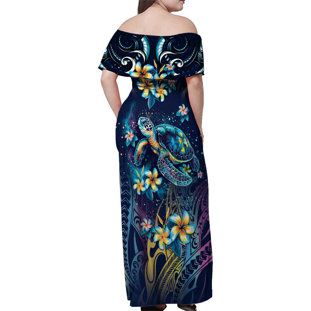 Plumeria Turtles Traditional Tribal Family Matching Off Shoulder Maxi Dress and Hawaiian Shirt LT9 - Polynesian Pride