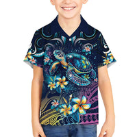 Plumeria Turtles Traditional Tribal Family Matching Off Shoulder Maxi Dress and Hawaiian Shirt LT9 Son's Shirt Black - Polynesian Pride