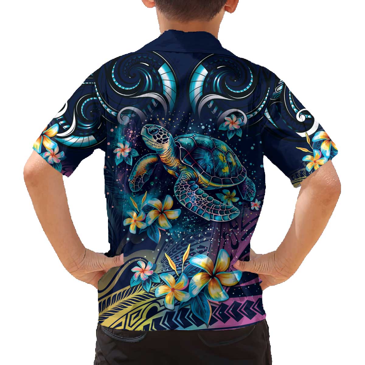 Plumeria Turtles Traditional Tribal Family Matching Off Shoulder Short Dress and Hawaiian Shirt LT9 - Polynesian Pride