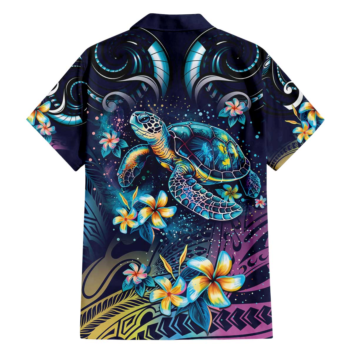 Plumeria Turtles Traditional Tribal Family Matching Off Shoulder Short Dress and Hawaiian Shirt LT9 - Polynesian Pride