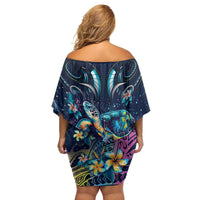 Plumeria Turtles Traditional Tribal Family Matching Off Shoulder Short Dress and Hawaiian Shirt LT9 - Polynesian Pride